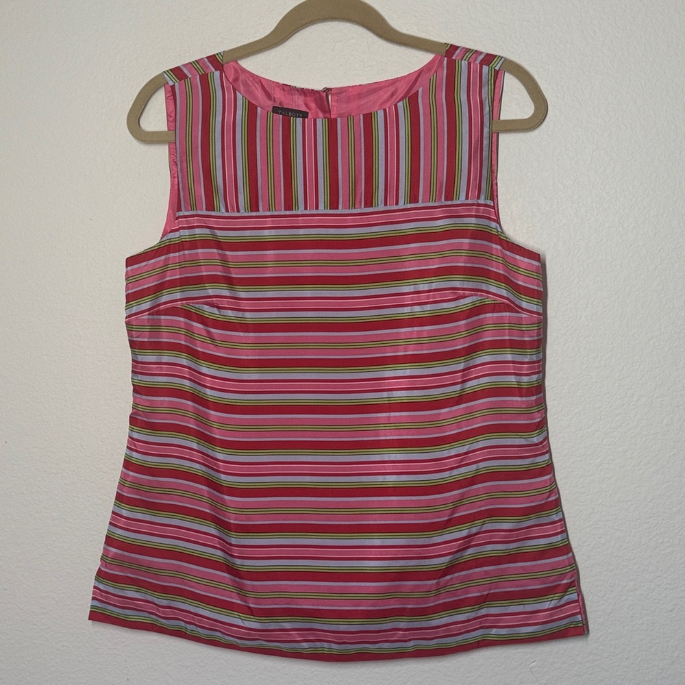 Talbots Multicolor Pink and Red Striped Silk Top